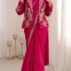 Madhuri 265 Rani Pink Ready To Wear Saree with Designer Embroidered Jacket | Heavy Crepe Satin Koti Style Wedding Party Wear Saree