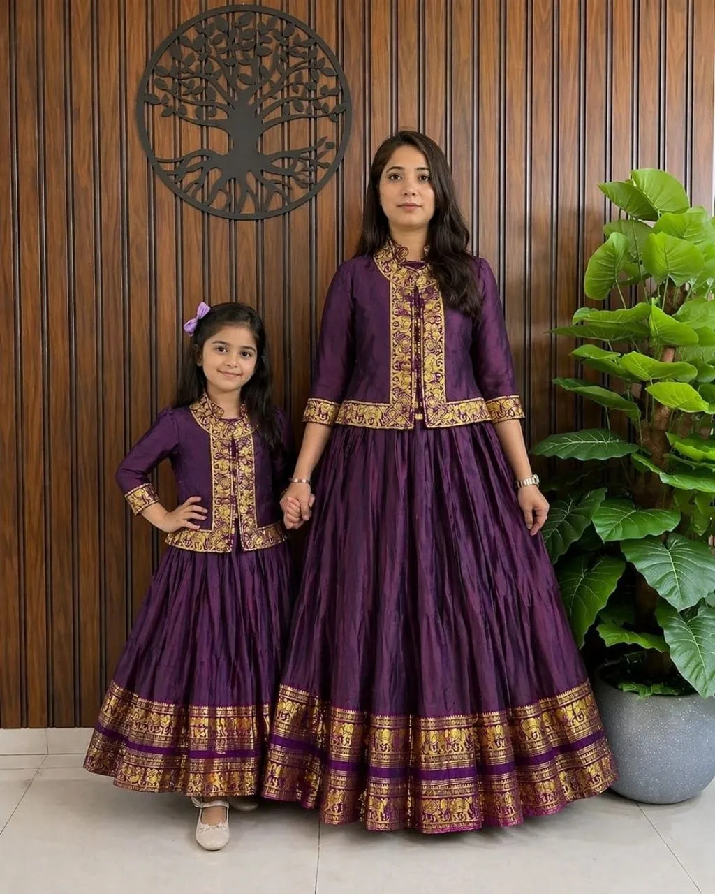 Purple Cotton Silk Kids Gown | Pari Combo Gown Traditional Ethnic Party Wear Dress for Girls