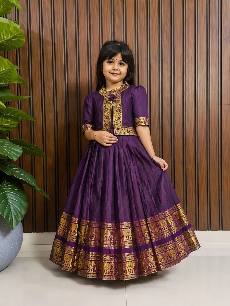 Purple Cotton Silk Kids Gown | Pari Combo Gown Traditional Ethnic Party Wear Dress for Girls