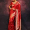 Red Lichi Silk Saree with Silver Zari Work | Rani 268 Traditional Wedding & Festival Wear Saree