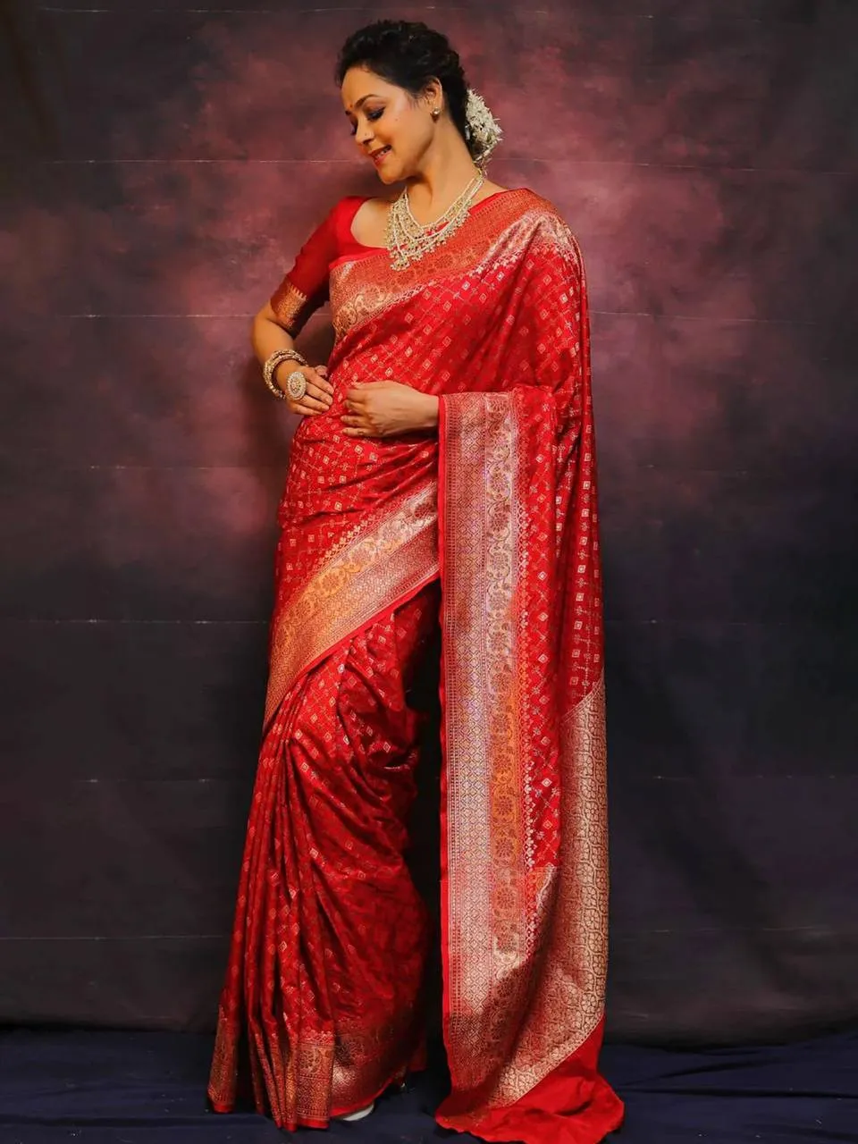 Red Lichi Silk Saree with Silver Zari Work | Rani 268 Traditional Wedding & Festival Wear Saree