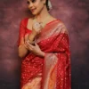 Red Lichi Silk Saree with Silver Zari Work | Rani 268 Traditional Wedding & Festival Wear Saree