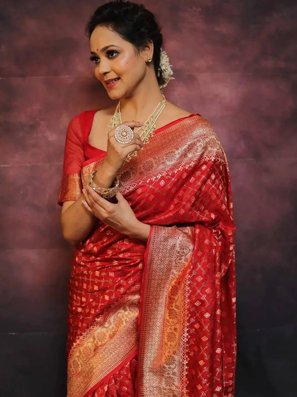 Red Lichi Silk Saree with Silver Zari Work | Rani 268 Traditional Wedding & Festival Wear Saree