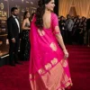 Rani Pink Lichi Silk Saree with Golden Elephant Zari Work | Rani 6066 Designer Party Wear Saree