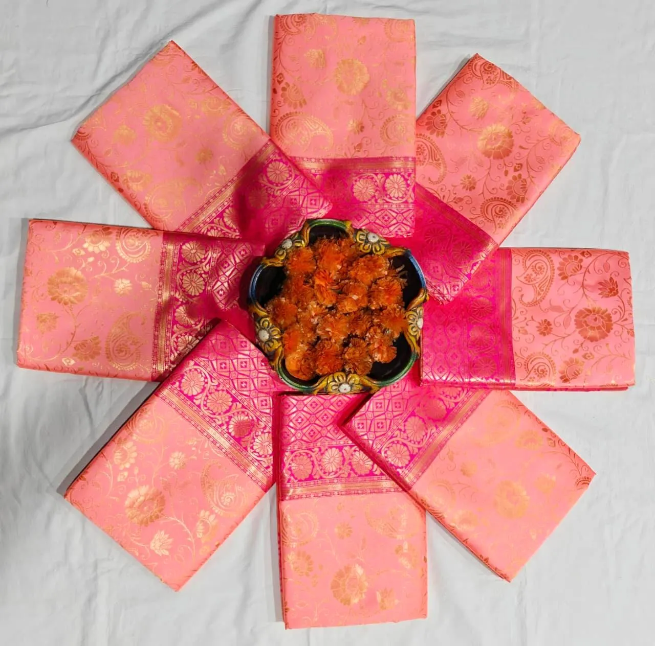 Peach Pink Lichi Silk Saree with Jacquard Zari Work | Rani 6084 Party Wear Silk Saree