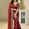 Maroon Banarasi Silk Saree with Golden Zari Work | Rani 6086 Wedding Wear Silk Saree