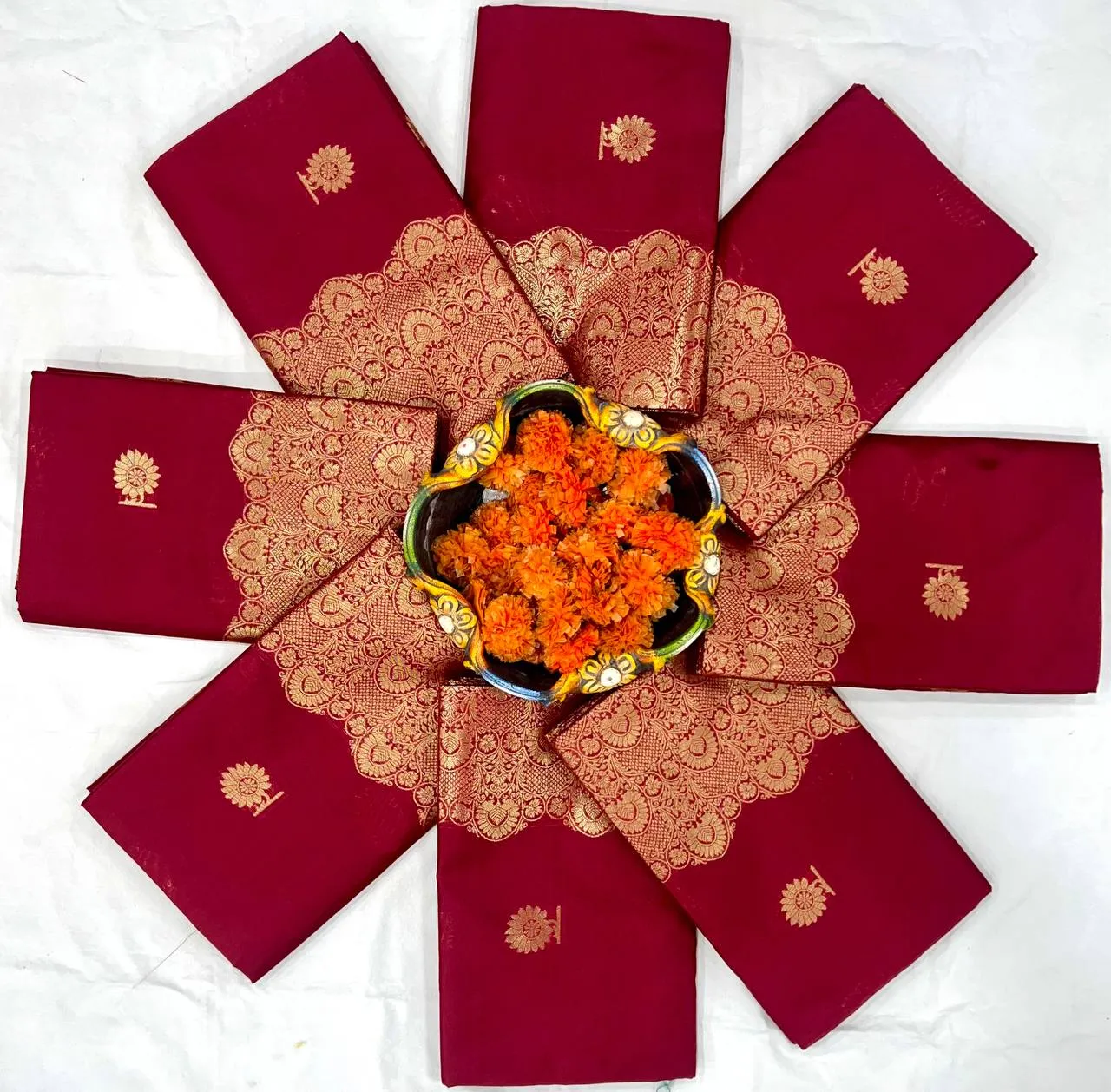 Maroon Banarasi Silk Saree with Golden Zari Work | Rani 6086 Wedding Wear Silk Saree