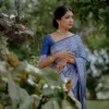 Royal Blue Lichi Silk Saree with Silver Zari Jacquard Work | Rani 7001 Wedding Party Wear Saree