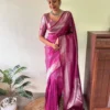 Rani Pink Lichi Silk Saree with Silver Zari Jacquard Work | Rani 7002 Wedding Wear Silk Saree
