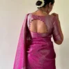 Rani Pink Lichi Silk Saree with Silver Zari Jacquard Work | Rani 7002 Wedding Wear Silk Saree