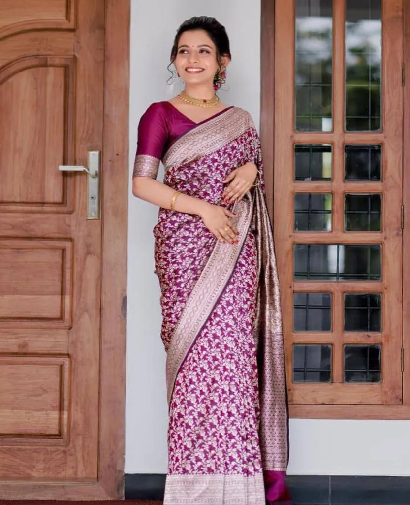 Rani Pink Lichi Silk Saree with Jacquard Zari Work | Rani 7005 Wedding Wear Silk Saree