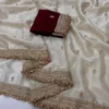 Ivory White Satin Silk Saree with Maroon Blouse & Golden Lace Border | RC1 Bollywood Party Wear Saree