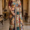 WMS Roman Silk Rajwadi Print Saree with Real Mirror Work & Cowdi Latkan Pallu | Premium Festival Wear Saree