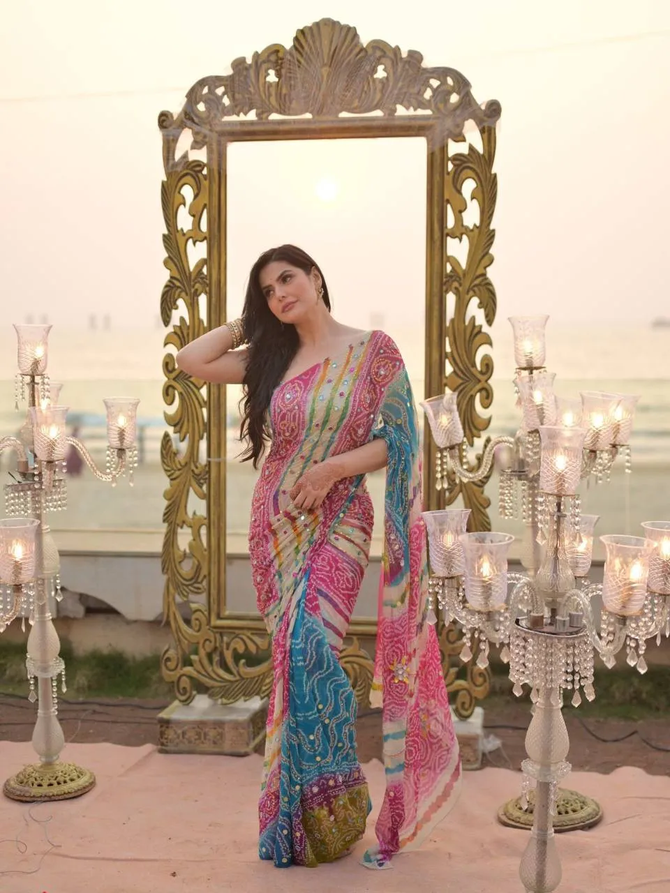 Soft Tabby Mirror Work Saree with Digital Print & Heavy Jalpari Blouse | Bollywood Style Designer WMS Saree