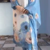 Sky Blue Organza Floral Print Readymade Suit Set with Dupatta | Designer Party Wear Dress for Women