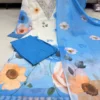Sky Blue Organza Floral Print Readymade Suit Set with Dupatta | Designer Party Wear Dress for Women