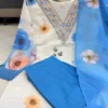 Sky Blue Organza Floral Print Readymade Suit Set with Dupatta | Designer Party Wear Dress for Women