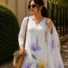 White Cotton Kurti Set with Floral Print Dupatta | Yasu Designer Office Wear Readymade Dress for Women