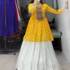 Yellow Kediya Style Kurti with White Flared Skirt | WMT 6062 Mirror Work Navratri & Haldi Outfit for Women