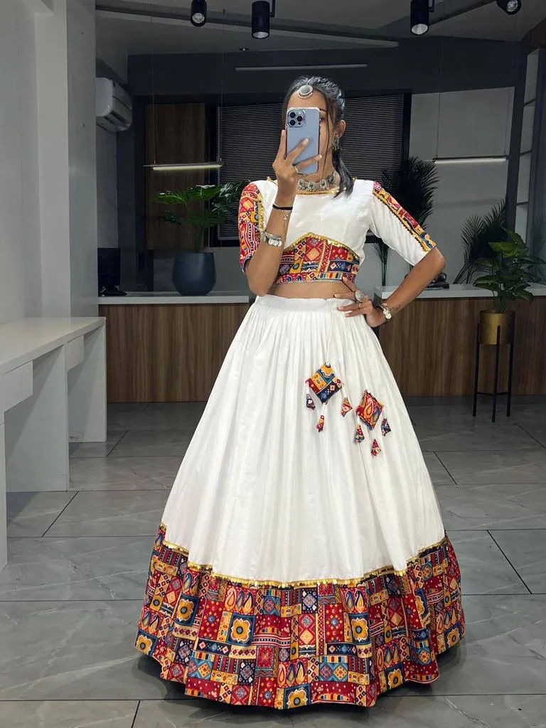 Designer White Navratri Chaniya Choli Set with Printed Dupatta | WMT 7113 Women's Garba & Dandiya Lehenga Choli