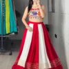 Designer Red White Navratri Chaniya Choli with Elephant Embroidery Blouse | WMT 7701 Mirror Work Garba Dress for Women