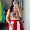 Designer Red White Navratri Chaniya Choli with Elephant Embroidery Blouse | WMT 7701 Mirror Work Garba Dress for Women