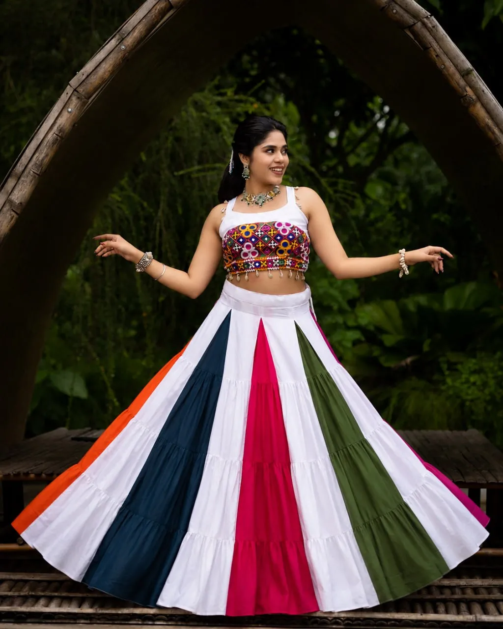 Designer White Multi Color Navratri Chaniya Choli for Women | WMT 7702 Mirror Work Garba Dress