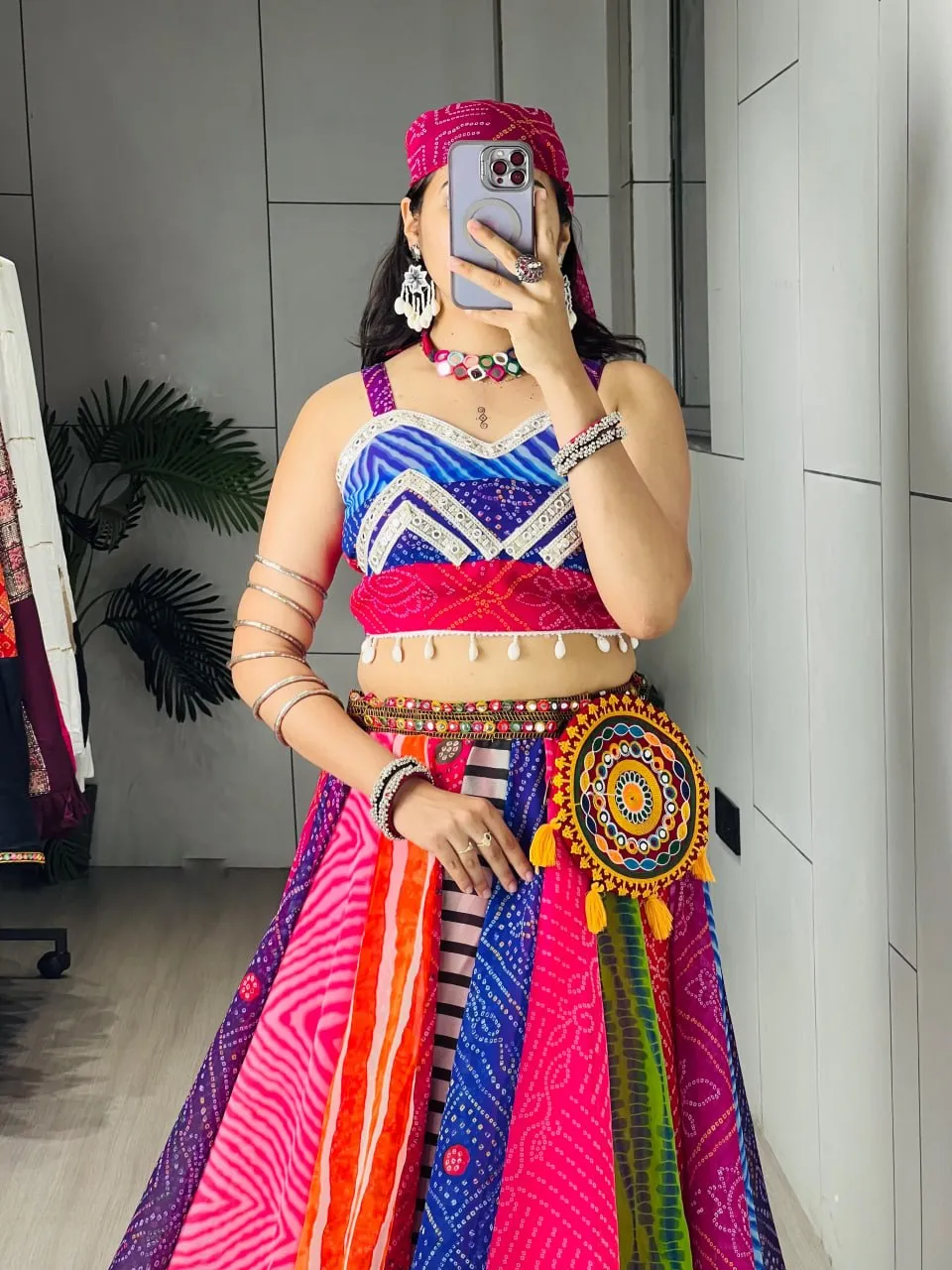 Multicolor Bandhani Print Navratri Lehenga Choli for Women | Designer Garba & Dandiya Dress | WMT 7705 Fully Stitched