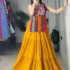 Mustard Yellow Mirror Work Navratri Dress for Women | Designer Rayon Cotton Garba Skirt Top | Traditional Gamthi Embroidery Chaniya Choli | Dandiya Festival Wear