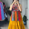 Mustard Yellow Mirror Work Navratri Dress for Women | Designer Rayon Cotton Garba Skirt Top | Traditional Gamthi Embroidery Chaniya Choli | Dandiya Festival Wear