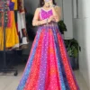 Multicolor Printed Navratri Dress for Women | Designer Rayon Cotton Kali Work Garba Chaniya Choli | Traditional Dandiya Festival Wear | Lace-Up Back