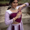 Designer Purple White Mirror Hand Work Navratri Chaniya Choli for Women | WMT 8051 Rayon Cotton Garba Dress