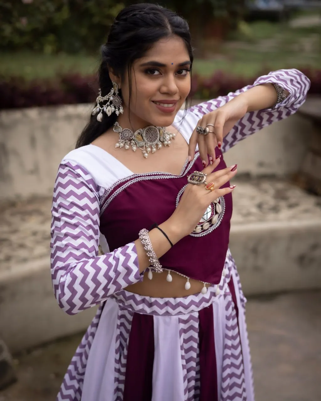 Designer Purple White Mirror Hand Work Navratri Chaniya Choli for Women | WMT 8051 Rayon Cotton Garba Dress