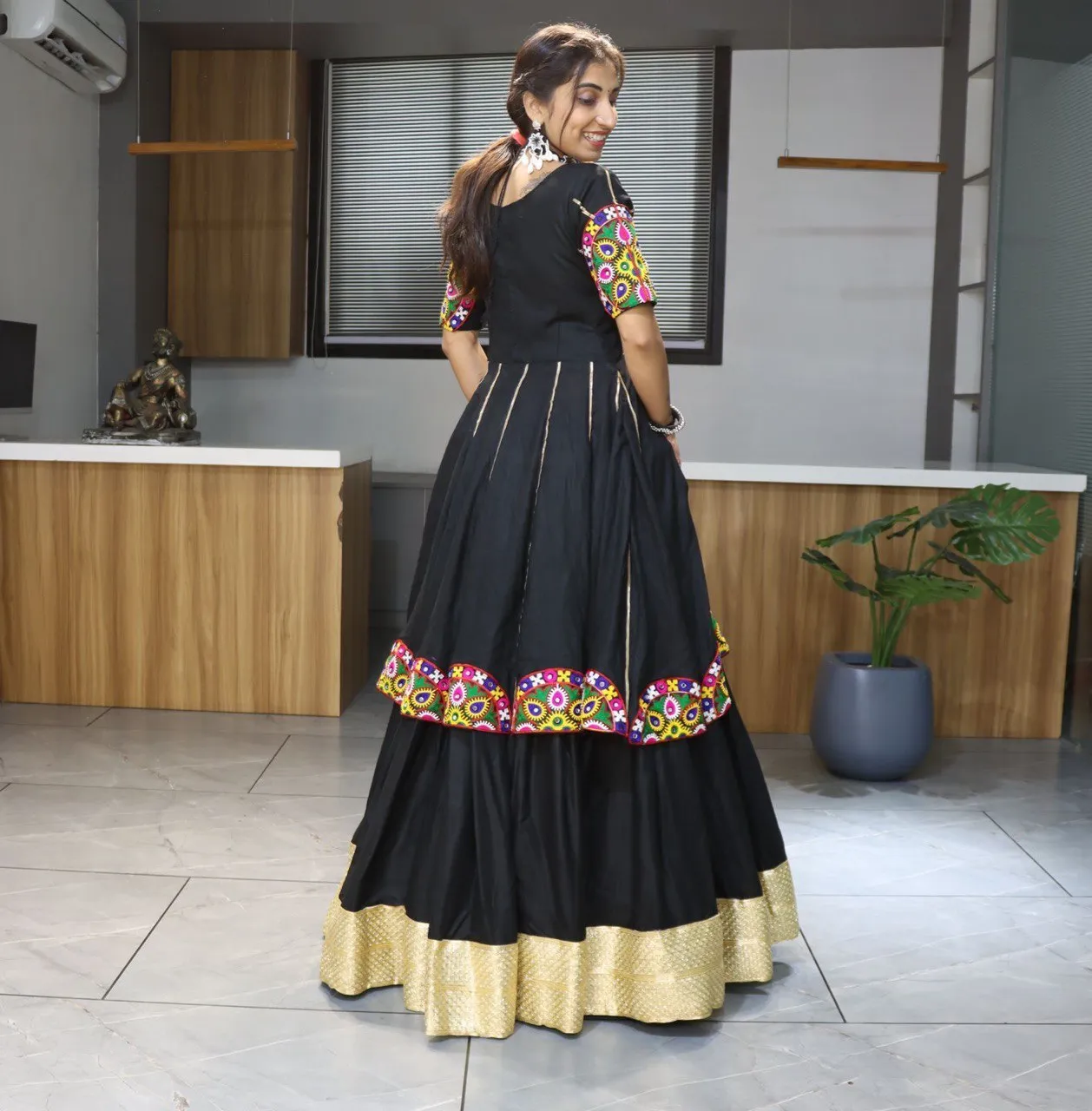 Designer Black Navratri Chaniya Choli with Gamthi Work Long Jacket WMT 8052