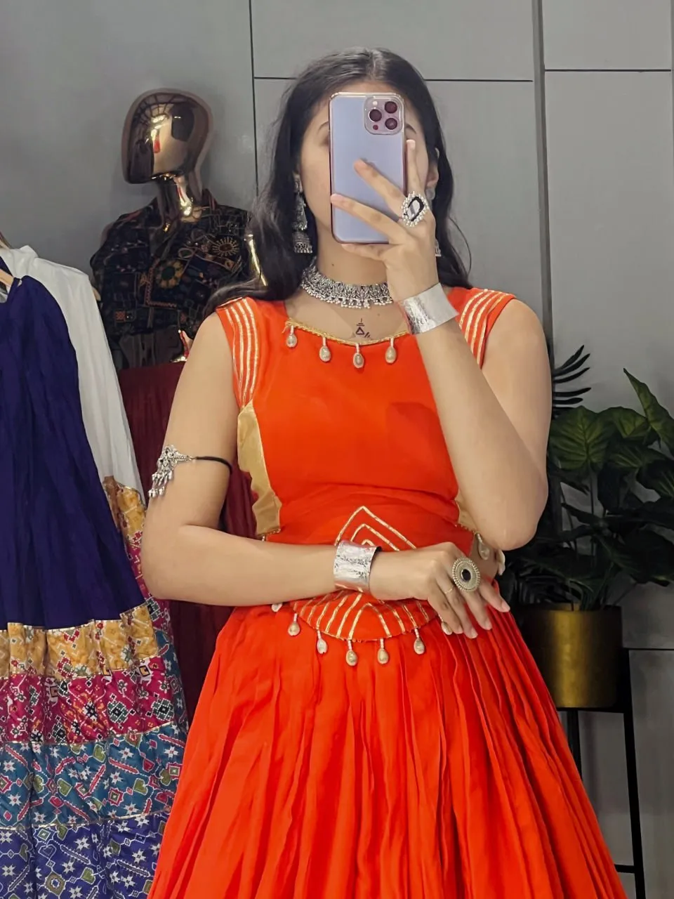 Orange Pure Rayon Cotton Navratri Lehenga Choli for Women | Gota Patti Garba Dress | WMT 8060 Fully Stitched Chaniya Choli