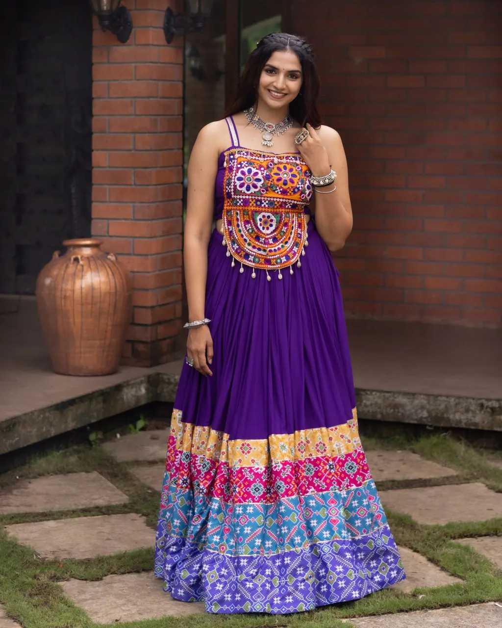 Purple Rayon Cotton Navratri Chaniya Choli with Gamthi Embroidery | WMT 8065 Designer Garba & Dandiya Outfit