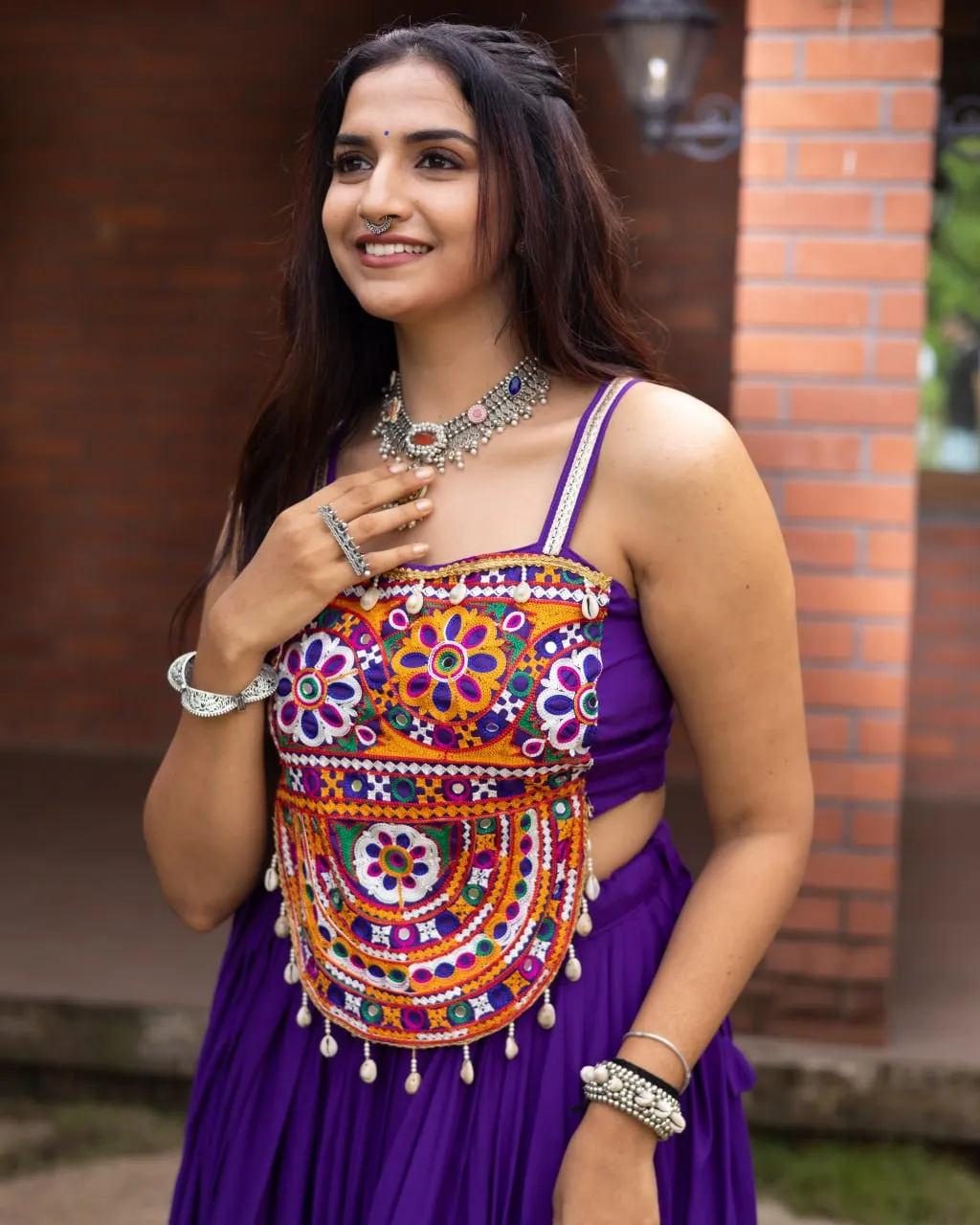 Purple Rayon Cotton Navratri Chaniya Choli with Gamthi Embroidery | WMT 8065 Designer Garba & Dandiya Outfit