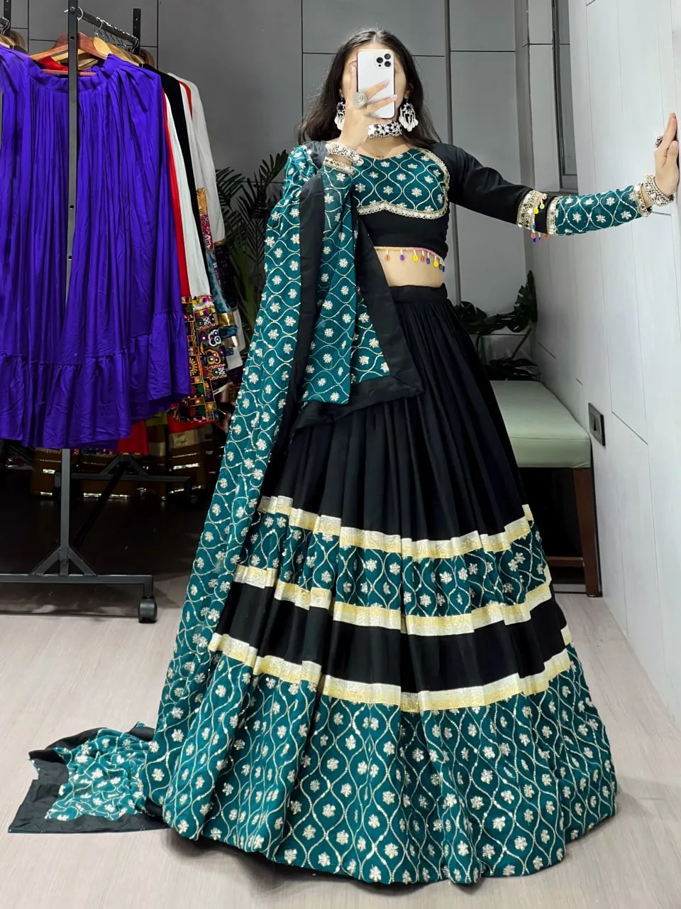 Designer Black Navratri Chaniya Choli with Embroidery Work & Dupatta WMT 8067