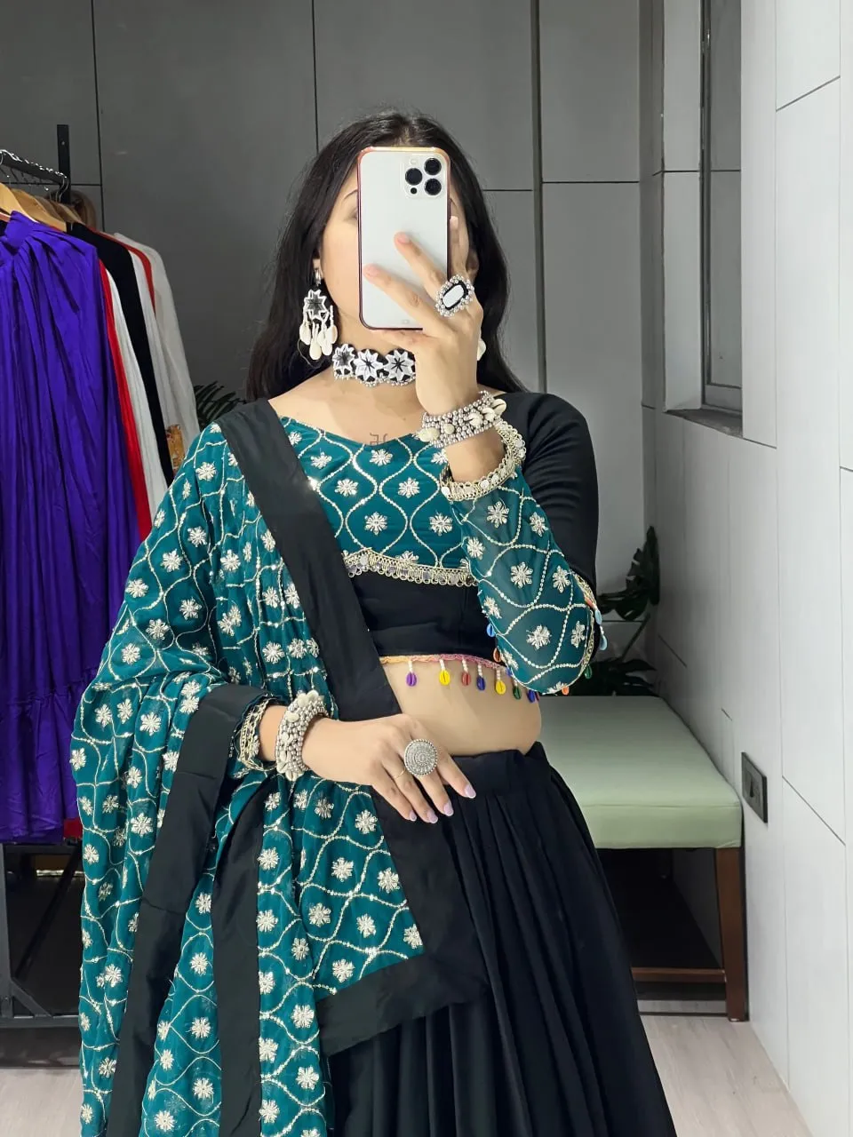 Designer Black Navratri Chaniya Choli with Embroidery Work & Dupatta WMT 8067