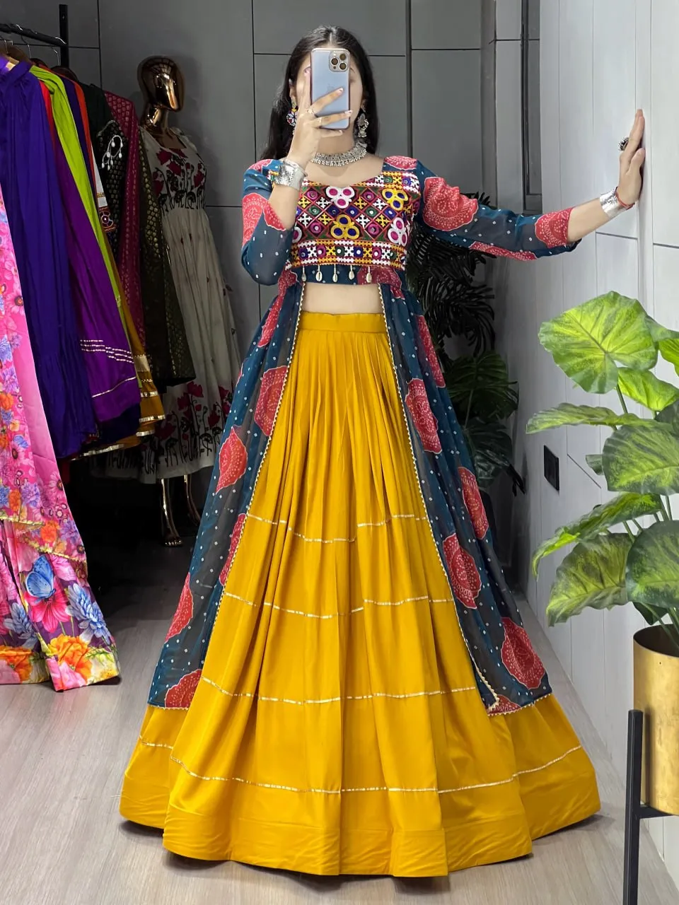 Designer Navratri Lehenga Set with Printed Shrug & Kutchi Embroidery Blouse WMT 8074
