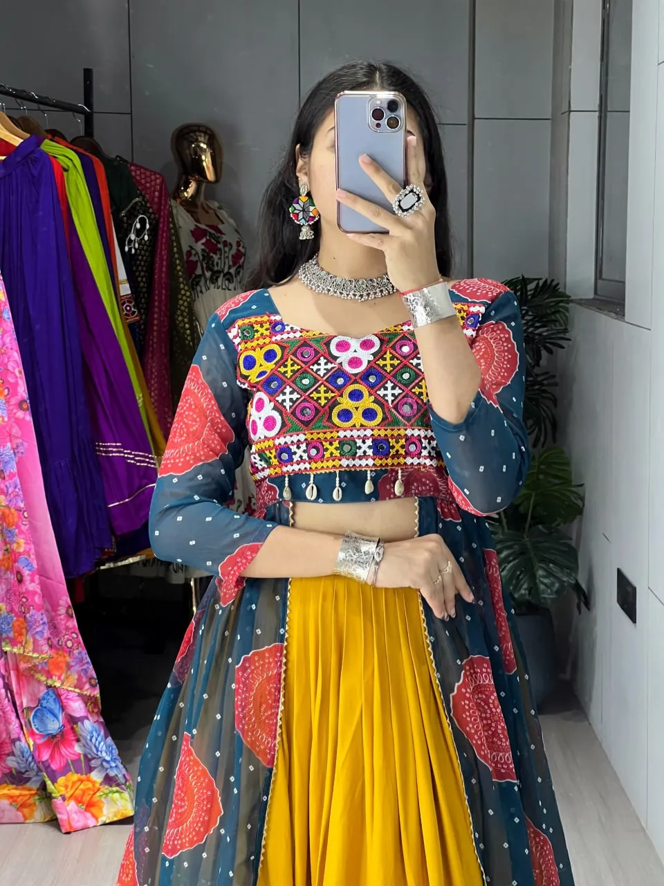 Designer Navratri Lehenga Set with Printed Shrug & Kutchi Embroidery Blouse WMT 8074