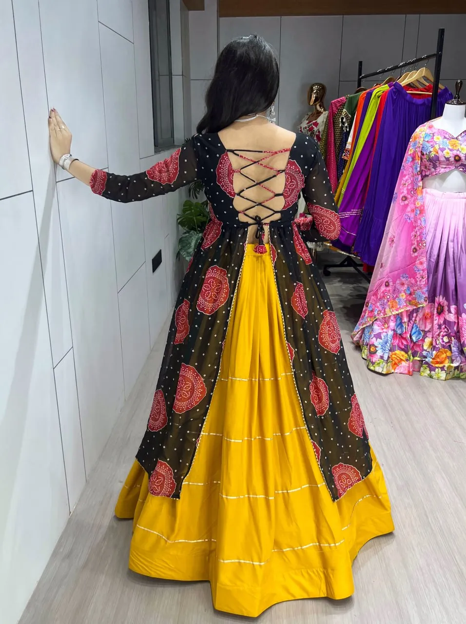 Designer Navratri Lehenga Set with Printed Shrug & Kutchi Embroidery Blouse WMT 8074