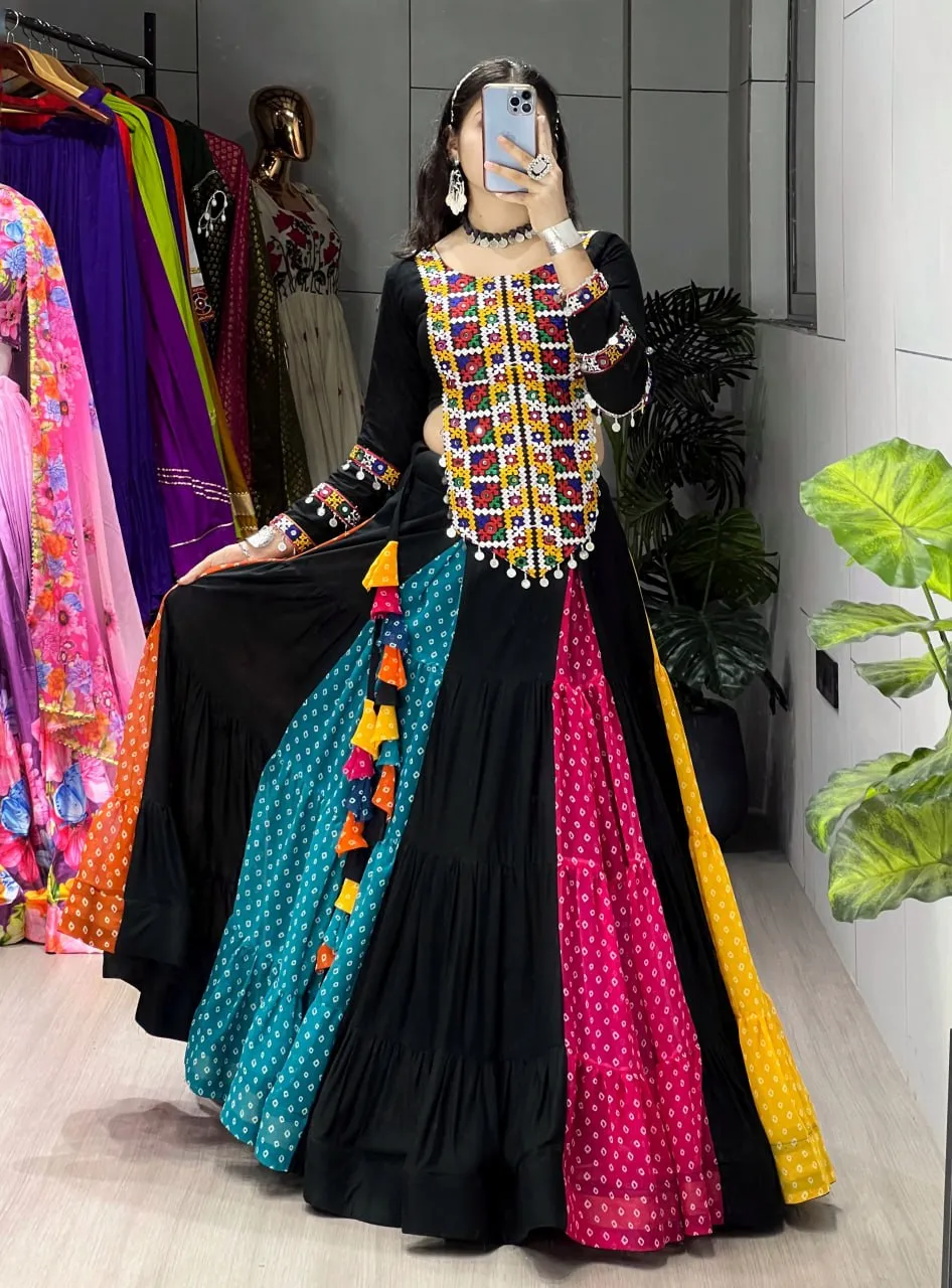 Black Navratri Chaniya Choli for Women with Kutchi Mirror Work | WMT 8075 Designer Garba Dress 2026