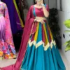 Designer Navratri Lehenga Choli for Women | Multicolor Chinon Chaniya Choli with Dupatta | WMT 8208 Garba & Dandiya Dress