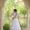 Fully Stitched White Rayon Kutchi Work White Lampi Lace Navratri Wear Ghagra Choli