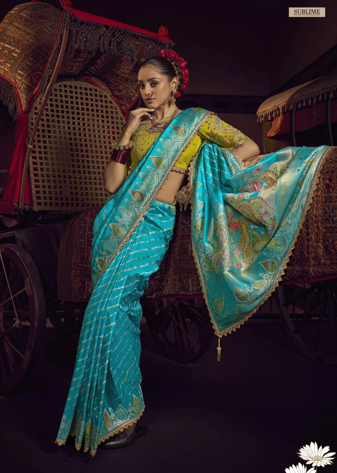 Woman's Turquoise Blue Pure Viscose Dola Banarasi Saree