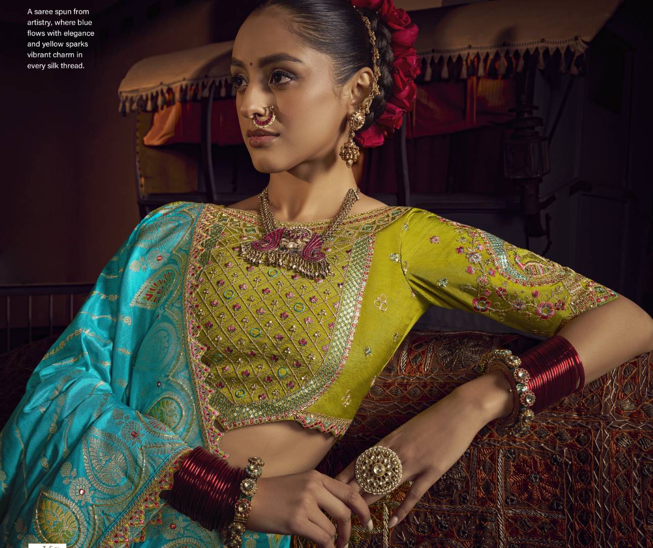 Alternative view of Woman's Turquoise Blue Pure Viscose Dola Banarasi Saree