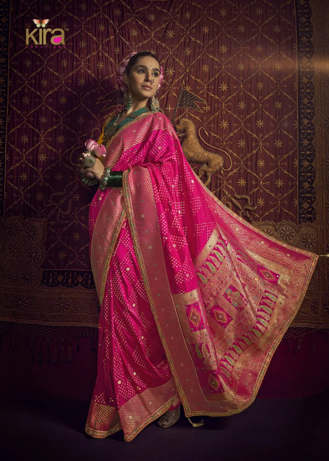 KIRA-KIMAYRA Pink Woven Pure Viscose Saree