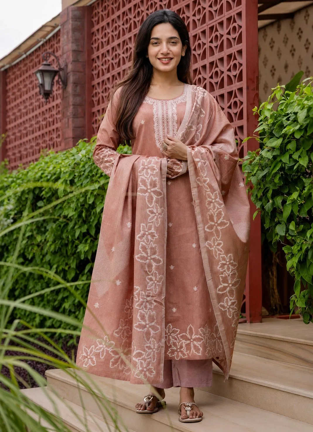 Cotton Printed Kurta, Trouser/Pant & Dupatta Set