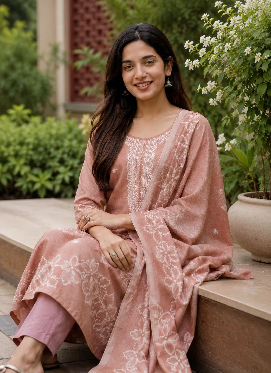 Cotton Printed Kurta, Trouser/Pant & Dupatta Set